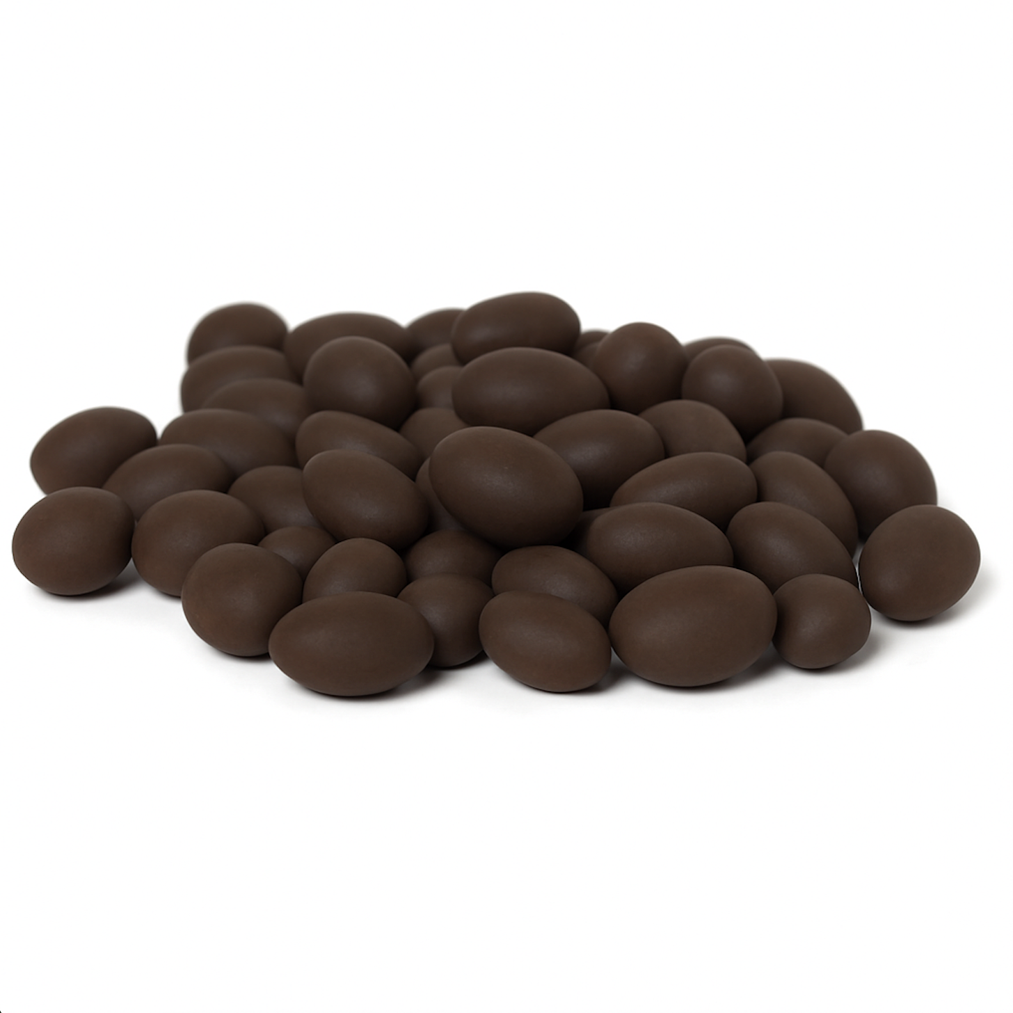 Raspberry flavored dark chocolate coated almonds